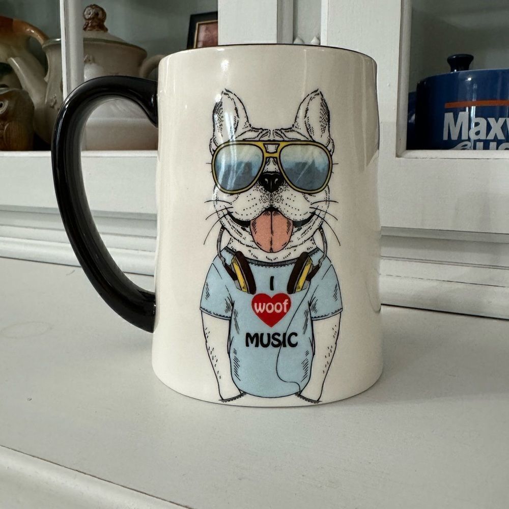 Hipster Animal Coffee Mug Frenchie Music Lover Cool